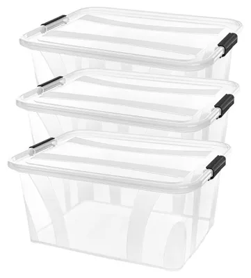 Aufbewahrungsbox 21 l, 3er-Set, transparent, rechteckig