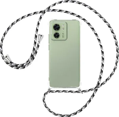 Produktbild von Handykette Backcover-Schutzhülle mit Band (Metall silberfarben) für Motorola Edge 40 5G (6.55'') - schwarz/grau/weiß