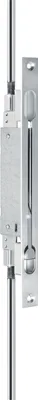 A close-up view of a metal door bolt mechanism.