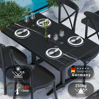 Produktbild von JAMAIKA | Bistro Außen Tischplatte | B:T 120 x 70 cm | Schwarz Marmor | Rechteckig | Topalit Tischplatte