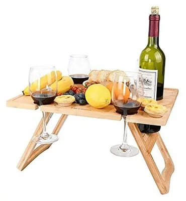 Productafbeelding van Solidchoice - Opvouwbare Bamboe Picknicktafel met Wijnhouders