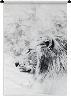 Produktbild von MuchoWow® Wandteppich Wandbehang Löwe - Rauch - Schwarz - Weiß 60x90 cm Tapisserie Dekoration Wandtuch - Foto-Teppich - Abwaschbar