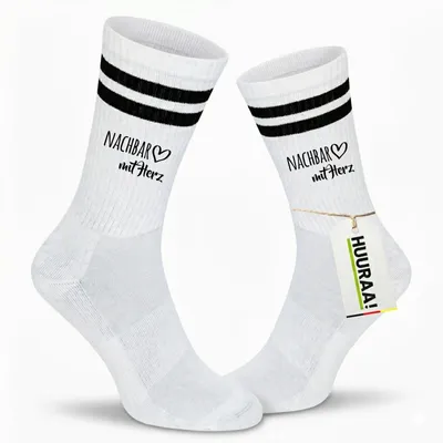 Produktbild von Huuraa Uni Socken Nachbar mit Herz 42/46 Black Baumwolle Tennissocken Geschenkidee