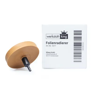 Produktbild von Folienradierer inkl. Adapter - Für alle handelsübliche Bohrmaschinen, Akku-Schrauber, Geradschleifer geeignet - Zierfolien, Aufkleber und Kleberückstände entfernen