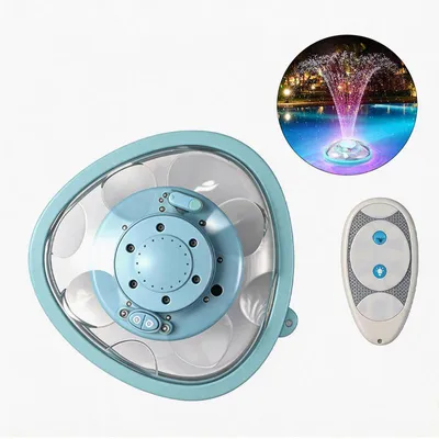 Produktbild von Solar Poolbrunnen RGB LED Schwimmfontäne mit Fernbedienung, 5 Lichtmodi & 4 Wasserfontänen, USB Akku für Pool & Garte