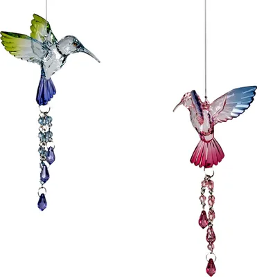Produktbild von formano 2er Set Girlande Kolibri mit silbernen Metall-Elementen kombiniert 68 cm