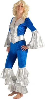 Dancing Queen Kostüm 70er Overall Blau Silber für Damen Gr. 36-46 SALE Fasching Karneval Mottoparty Musikerin 70s ABBA Paar- und Gruppenkostüm