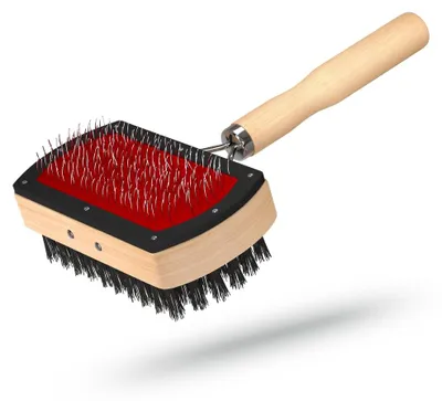 Productafbeelding van Plukborstel voor lamsvacht en huisdieren - dubbelzijdig - met houten handgreep