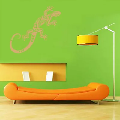 Produktbild von Wandtattoo - Wandaufkleber - Wandtattoo "Gekko Tribal" - 80cm x 33cm gold - Dekoration Küche Wohnzimmer Wand
