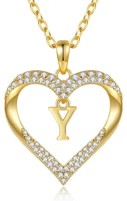 Productafbeelding van Halsketting voor dames, 18K verguld, met initialen, hartvormige hanger, letterketting A-Z, gepersonaliseerde sieraden, cadeau