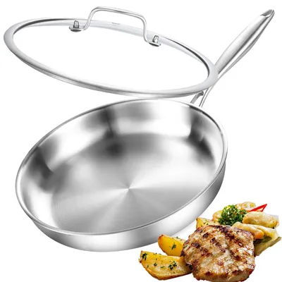 Edelstahlpfanne 28 cm mit Deckel, unbeschichtet, induktionsgeeignet
