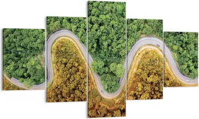 Produktbild von Bild auf Leinwand - Leinwandbild - 5 Teile - Luftaufnahmen Weg Wald - 125x70cm - Wand Bild - Wanddeko - Wandbilder - Leinwanddruck - Bilder - Wanddekoration - Leinwand bilder - EA125x70-4659