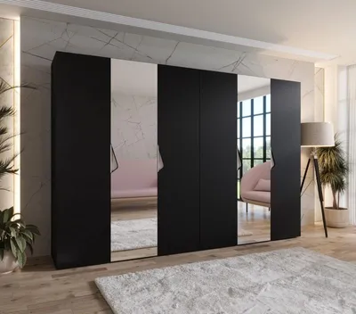 Obrázek produktu pro Elegantní zrcadlová skříň 300 cm AMARIS 2 - černá / kašmírové úchyty