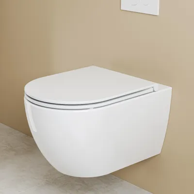 Obrázek produktu pro Závěsné WC HOROW bezokrajové – mísa s dvouotvorovým splachováním Superspin včetně víka s funkcí Softclose – 525 x 358 x 360 mm