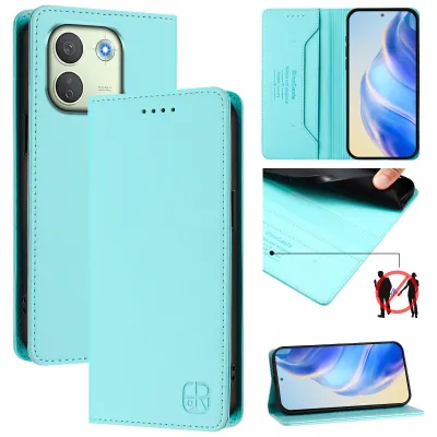 Image de Étui en cuir pour Xiaomi Redmi Note 17 Pro Max, type portefeuille rabattable avec compartiments pour cartes, porte-monnaie et support. Couleur : turquoise