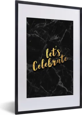 Produktbild von MuchoWow® Gerahmtes Poster Zitat - Party - Gold - Marmor 40x60 cm - Poster mit Schwarzem Bilderrahmen Wandposter Rahmen Foto Bilder - Poster in Rahmen