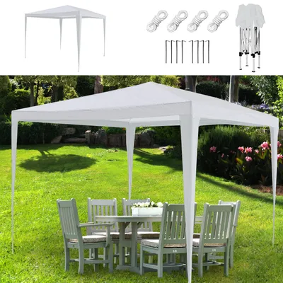 Produktbild von Pavillon Partyzelt 3x2,6x3m weiß Stahl Polyester 210D 4 Seile 8 Heringe Tragetasche UV-Schutz Zelt Gartenpavillon Gartenzelt