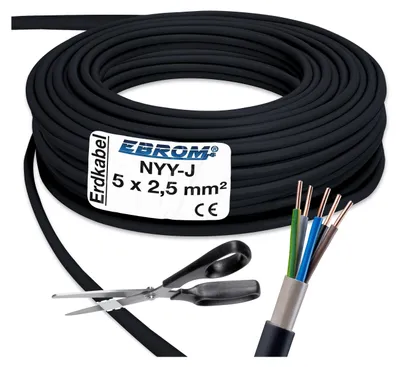Produktbild von EBROM - 20 Meter NYY-J 5x2,5 mm2 - Erdkabel - Starkstromkabel - SCHWARZ