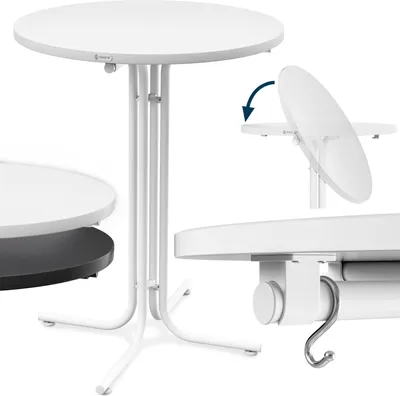 Produktbild von Casaria® Stehtisch Klappbar Outdoor Gastro Bistrotisch 2x Haken Ø 70 cm Rund Witterungsbeständig Weiß Partytisch pulverbeschichtet Metall MDF