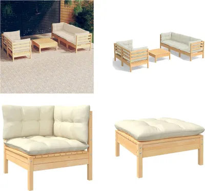 Productafbeelding van vidaXL 6-delige loungeset voor de tuin met crème kussens, gemaakt van grenenhout - Tuin loungeset - Tuin loungesets - Lounge set - Lounge sets