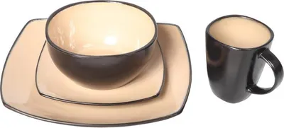Produktbild von Essgeschirr-Set in Braun und Beige, spülmaschinen- und mikrowellengeeignet