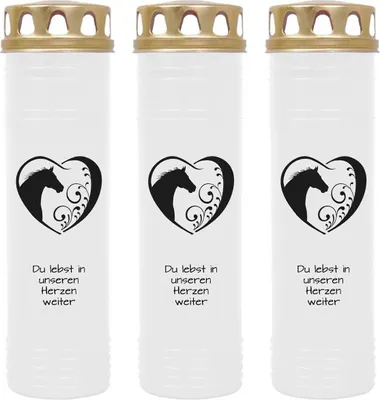 Image de Bougie funéraire - lot de 3 - blanc 170h ( couvercle or ) - coeur noir