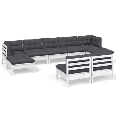 Produktbild von vidaXL 9-tlg. Garten-Lounge-Set mit Kissen Weiß Kiefernholz