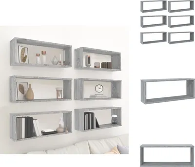 Immagine prodotto di vidaXL Mensole a cubo 6 pz. Grigio Sonoma 60x15x23 cm Materiale a base di legno - Mensole a muro