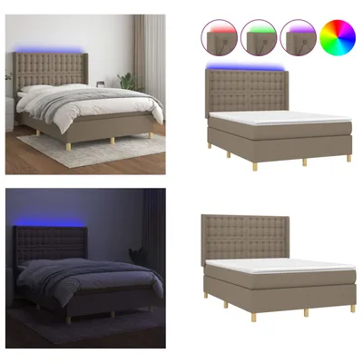 Produktbild von vidaXL Boxspringbett mit Matratze & LED Taupe 140x190 cm Stoff - Boxspringbett - Boxspringbetten - Bett - Schlafzimmermöbel