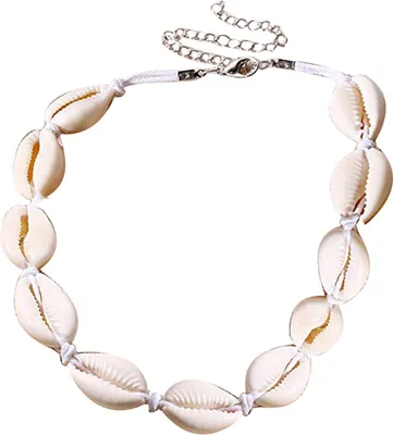 Produktbild von Damen-Halskette mit Kauri-Muschel-Perlen, handgewebt, hawaiianischer Strandschmuck-Weiß