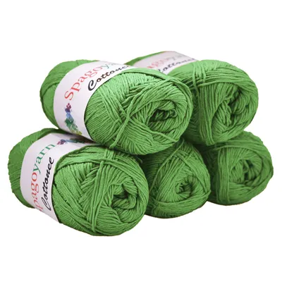 Produktbild von Strickgarn Baumwolleel Uni 5 x 100g Häkelgarn Strickwolle Handstrickgarn Farbwahl, Farbe:grasgrün