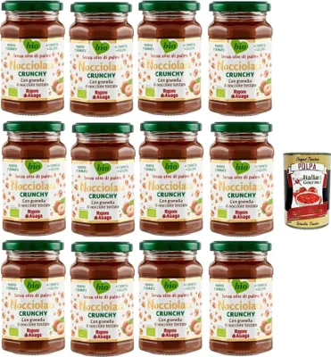 Produktbild von Rigoni di Asiago Nocciolata - Crunchy, 12x 250g, Haselnusscreme ohne Palmöl, Nuss Nougat Creme ohne Palmöl, Leckerer Brotaufstrich + Italian Gourmet polpa 400g