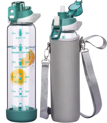 Productafbeelding van 1 Liter Sportwaterfles met Tijdmarkering en Rietje