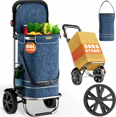Produktbild von MONZANA® 3in1 Einkaufstrolley 56L bis 50 kg klappbar abnehmbare Tasche Handwagen Einkaufswagen Einkaufshilfe Roller Blau