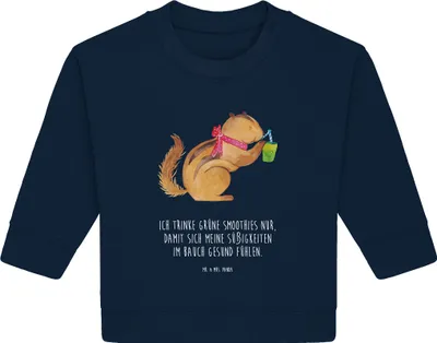 Produktbild von Mr. & Mrs. Panda Organic Baby Pullover Eichhörnchen Smoothie 6. - 12. Monat - French Navy - Geschenk, Lustige Sprüche, Streifenhörnchen, Bullover, Diät, Abnehmen