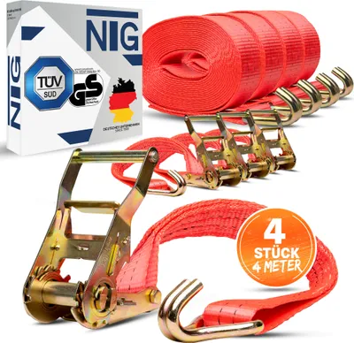 Produktbild von Spanngurt Zurrgurte 2000 kg daN 4 Stück Ratschengurt 2 teilig, 2t 4 Meter 4m