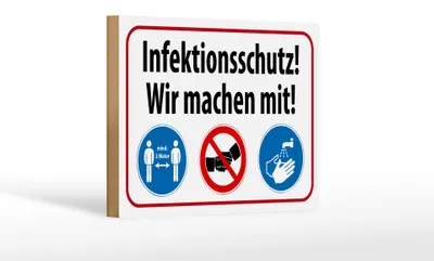 Produktbild von Holzschild Hinweis 18x12cm Infektionsschutz wir machen mit