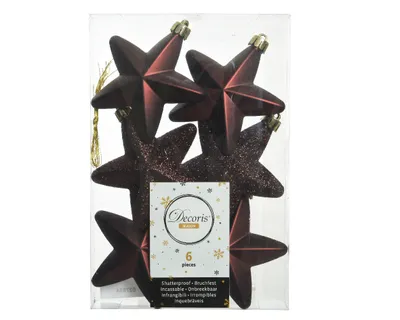 Produktbild von Christbaumschmuck Sterne 7cm Kunststoff 6 Stück - Rotholz