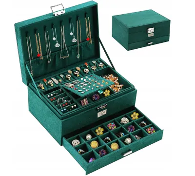 Produktbild von Schmuckkästchen Schmuckkoffer Beauty Case Aufbewahrung für Ringe, Halsketten, Armbanduhr eleganter Organizer für Schmuck Ordner Grün