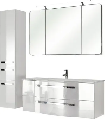 Produktbild von Pelipal Badmöbel-Set Xpressline 4005 BxHxT 157 x 200 x 49 cm Frontfarbe weiß hochglanz mit Waschtisch Glas weiß und Wasc
