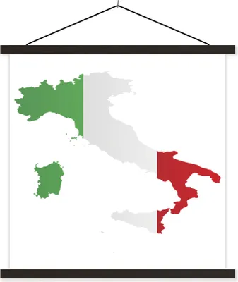 Produktbild von MuchoWow® Textilposter Karte von Italien mit der Flagge 90x90 cm mit schwarzem Rahmen - Magnetisches