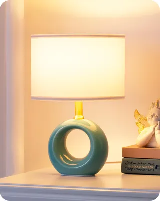 Produktbild von EDISHINE Keramik-Tischlampe, elegante und moderne Nachttischlampe mit Stoffschirm, E14-Leuchtmittel inklusive, 2700K Warmweiß