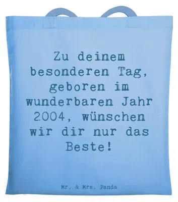 Produktbild von Mr. & Mrs. Panda Schultasche Spruch 2004 Geburtstag - Sky Blue - Geschenk, besondere Geschenke, Geburtstagsgeschenk, Tasche, Erinnerungsgeschenk, Jutebeutel, Laptoptasche