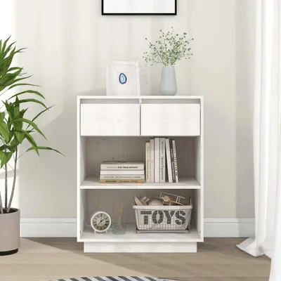Produktbild von The Living Store Beistellschrank Weiß 60x34x75 cm Massivholz Kiefer