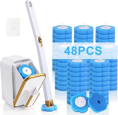 Produktbild von Einweg Toilettenbürste, Klobürste, WC Bürste, Wandmontage Toilettenbürstenreiniger, mit 48 Stück Ersatzköpfe, für Waschbecken, Badewanne