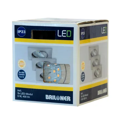 Produktbild von Briloner LED Einbauleuchten 3er Set schwenkbar eckig Nickel matt 5W 400lm 3000K IP23 Neu