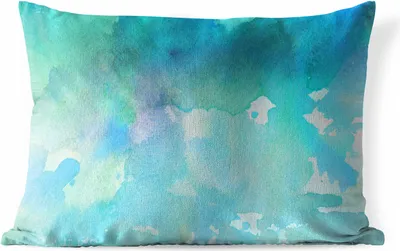 Produktbild von MuchoWow® Outdoor Kissen - Aquarell - Grün - Blau - 50x30 cm - Wetterfest - Lounge Kissen - Sofa kissen - Wohnzimmer Dekoration