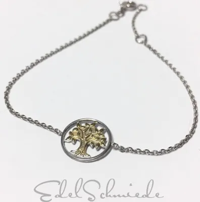Produktbild von Edelschmiede925 Silberarmband mit Lebensbaum  925 Silber bicolor Zirk 18 cm