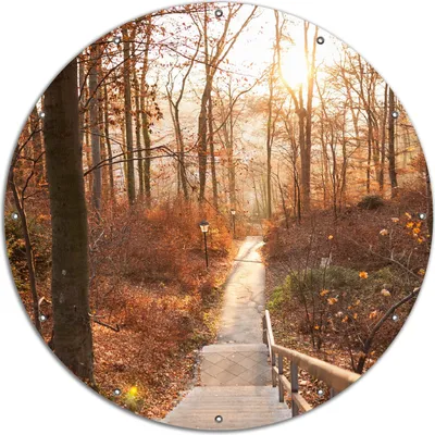 Produktbild von Wallario rundes Outdoor-Poster für Garten oder Balkon, Motiv Weg in den Sonnenuntergang, 120 cm Durchmesser