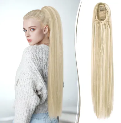 Obrázok produktu pre Násadový chvost zo syntetických vlasov, realistický, hladký, hodvábny, blond, 70 cm